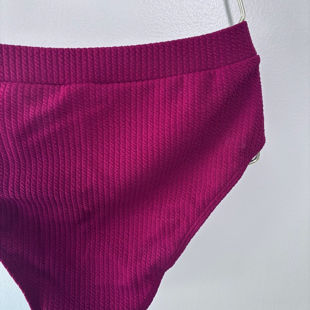 Solid Red Ribbed Two Piece High Leg Bralette Styl… - image 8